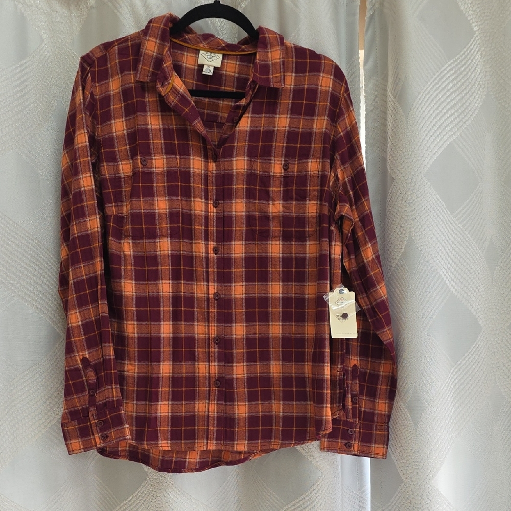 St. John's Bay Maroon and Yellow Plaid Button-Down Shirt
